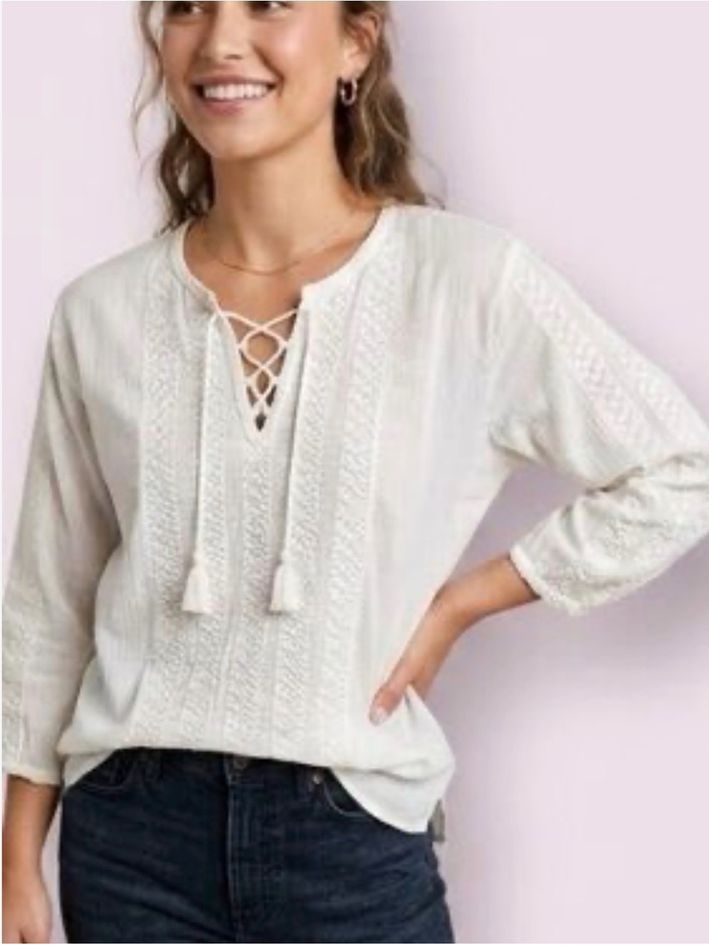 Lauren Ralph Lauren White Cotton Lace-Front Tunic